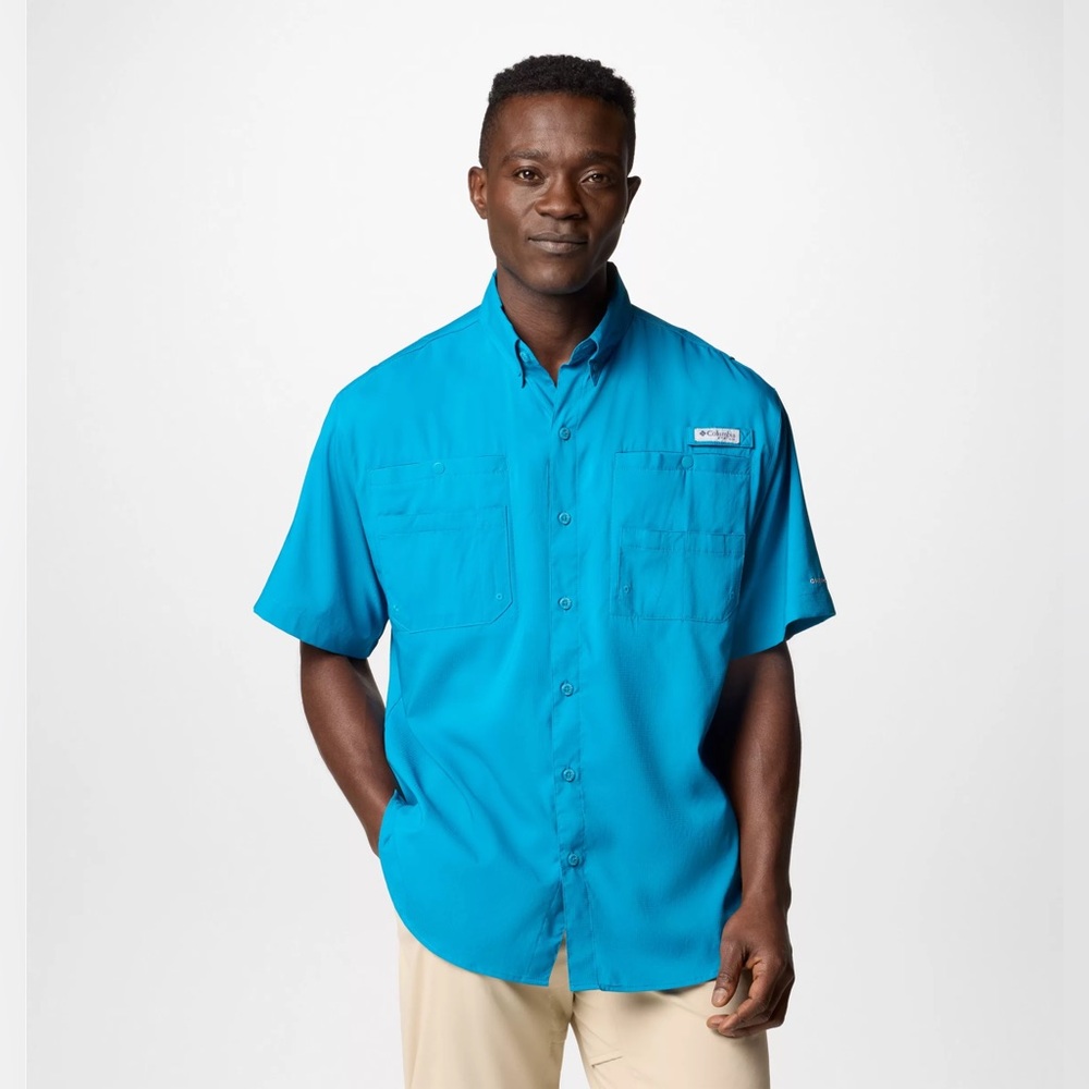 EUC Men’s Blue Echo Tamiami II Omni-Shade Columbia Short Sleeve Polo Size XL
